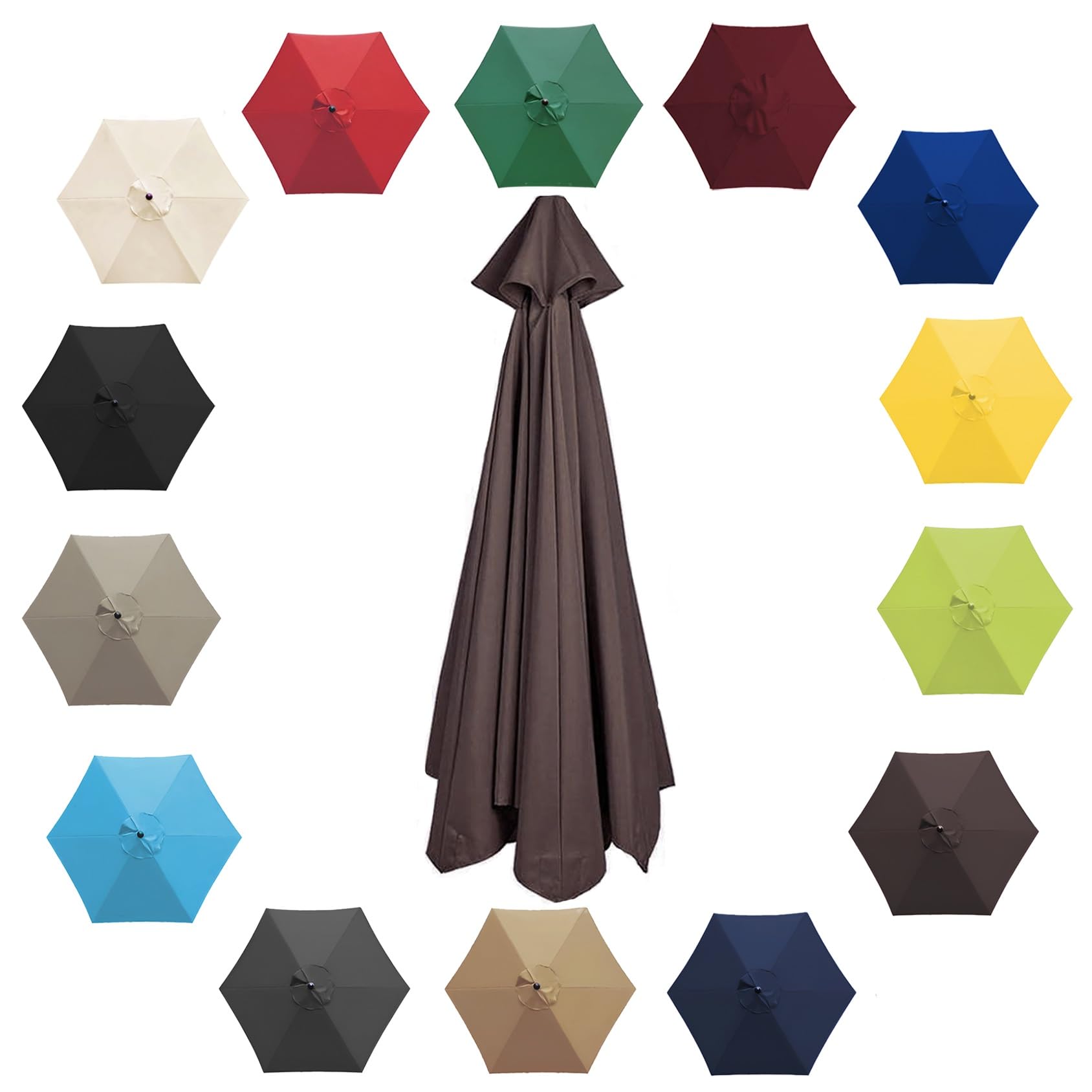 200cm 2.7m 300cm Umbrella Replacement Parasol Canopy, Garden Parasol Canopy Cover For Patio Sun Umbrella, 6 Arms/8 Arms Replacement Parasol Cover, Market Table Umbrella Replacement Top(Color:Brown,Siz