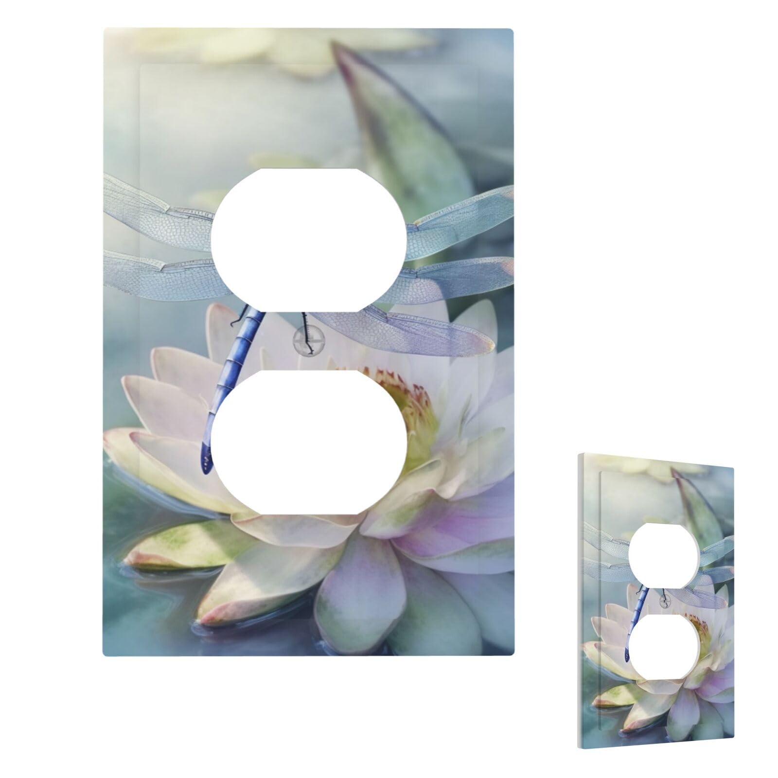 Fekiloot Duplex Dragonfly Lotus Wall Plate Cover Modern Decorative 1 Gang Light Switch Cover Unbreakable Receptacle Outlet Covers For Living Room Bedroom Home Decor
