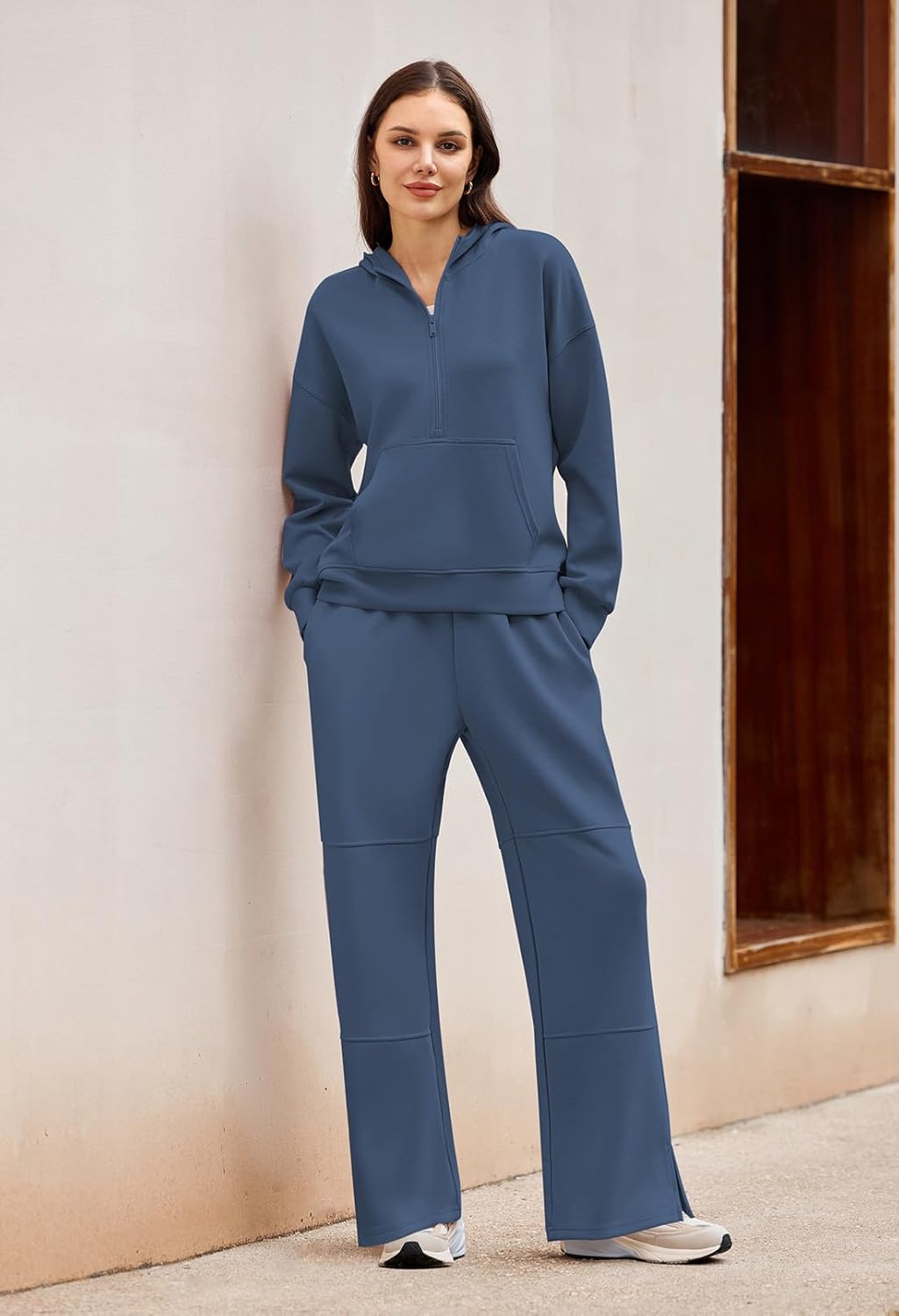 Pink Queen Women's 2 Piece Lounge Sets Half Zip Hooded Sweatshirt and Wide Leg Sweatpants Sweatsuit Tracksuit Matching Set - Image 6