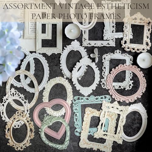 Image of HASTHIP 40Pcs Vintage Photo Frames Scrapbook Paper - 20 Styles 3D Floral Embossed Paper Photo Frames Collage Papers Decorative Papers Journaling Supplies for Junk Journal Crafts Scrapbook
