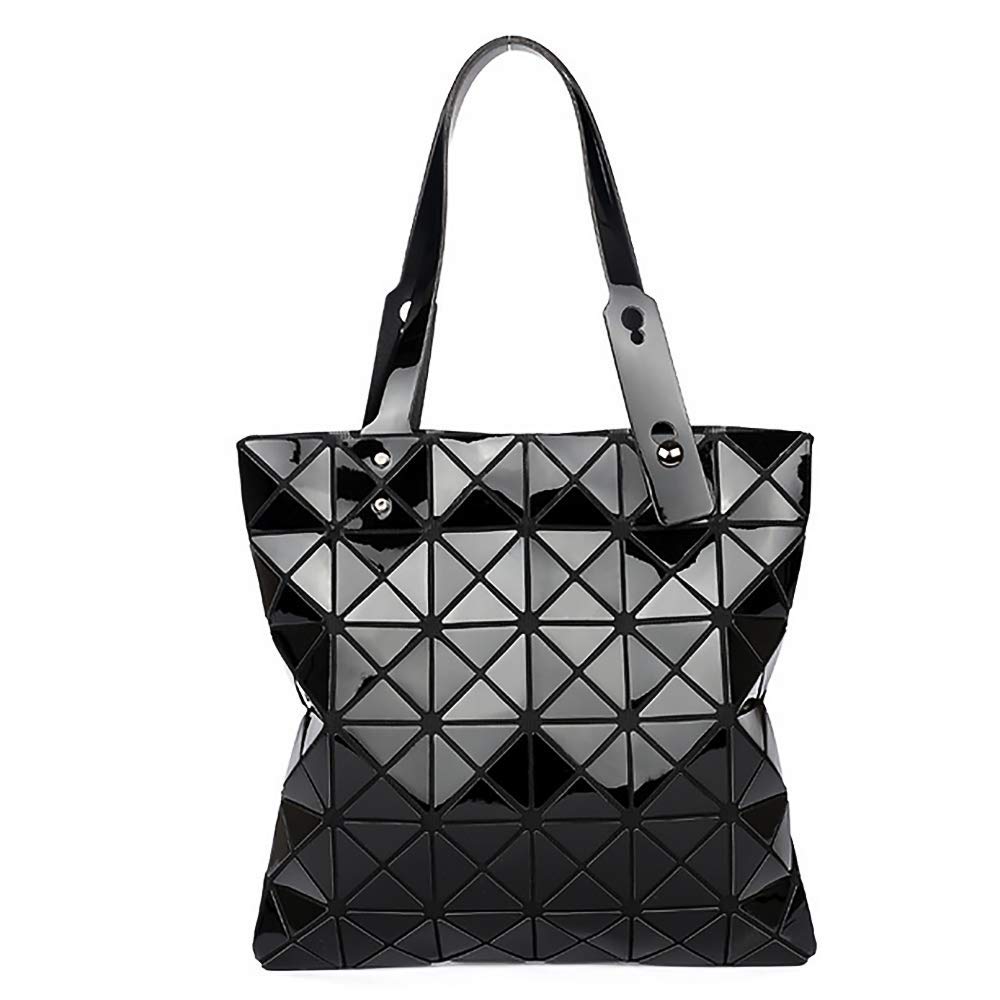 whatUneed Womens Top-Griff Taschen, geometrische leuchtende Schultertasche, faltbare PU-Leder-Scherbe-Gitter-Einkaufstasche-Einkaufstasche