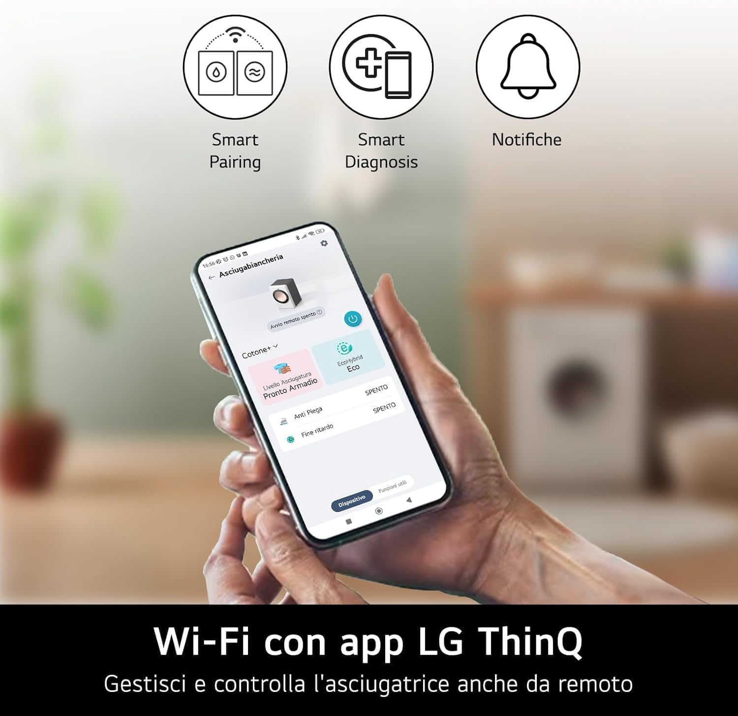 LG RH90V9AVHN Asciugatrice Smart a Carica Frontale 9 Kg, Classe C, Condensazione con Pompa di Calore, Wi-Fi con SmartThinQ, Eco Hybrid, Allergy Care, 60 x 69 x 85 cm - Bianco