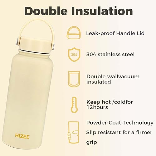 Miniatura 2 de Botella de agua deportiva de 32 onzas con tapa, botella de agua a prueba de fugas, doble aislamiento al vacío, botella de agua aislada de acero