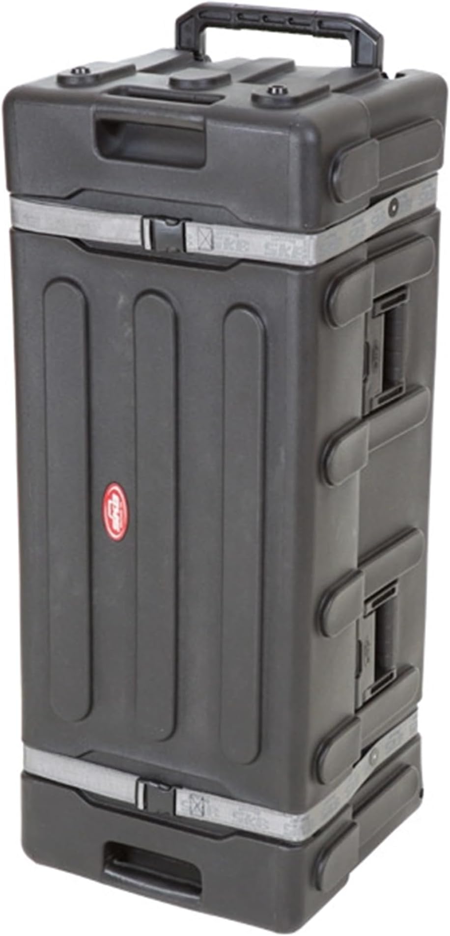 Drum Hardware Case with Wheels, Durable Roto-Molded Polyethylene Mobile Storage with Telescoping Handle and Secure Cinch Straps, Black
