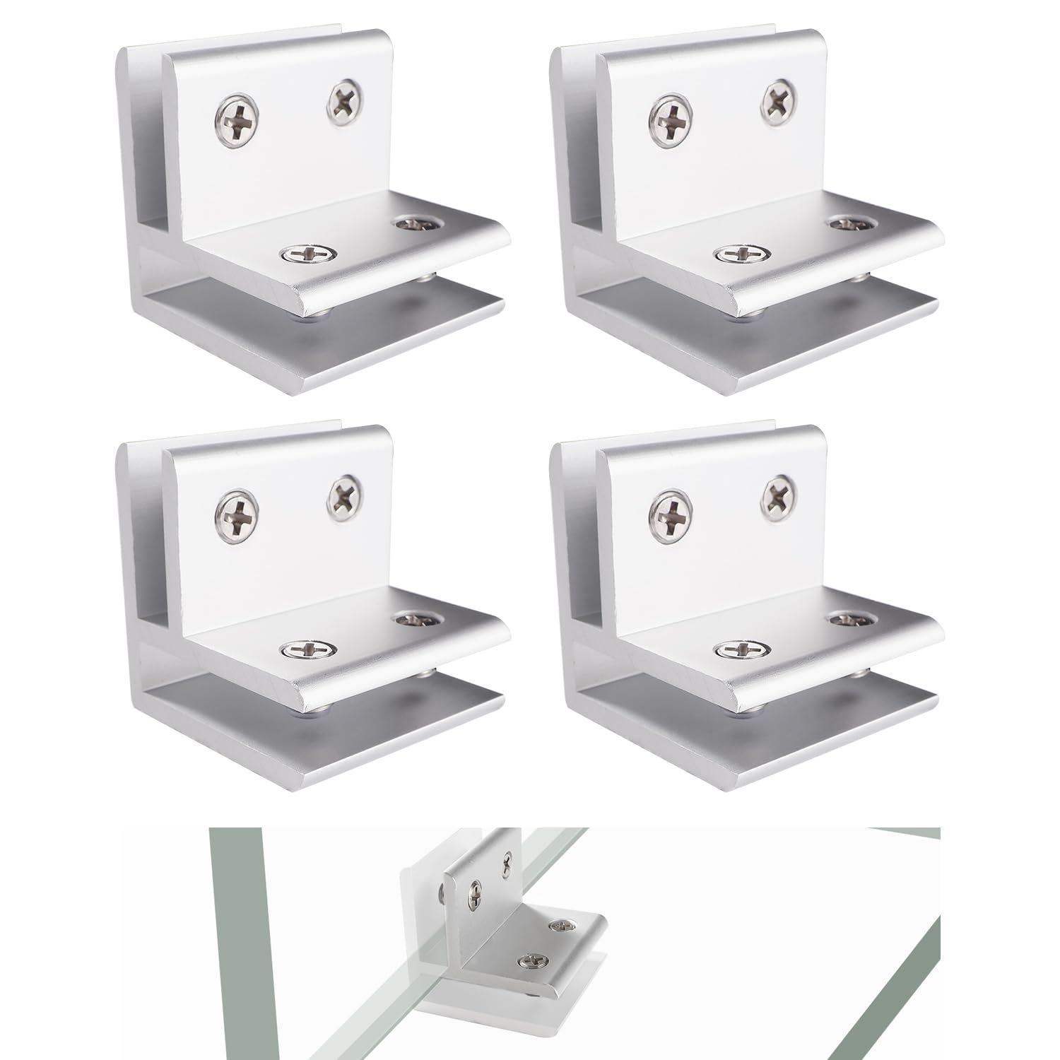 Lyeteung 4 PCS 8mm Glass Clamps, Aluminium Alloy Glass Support Bracket, Adjustable Glass Clamp Holders, Glass Connector