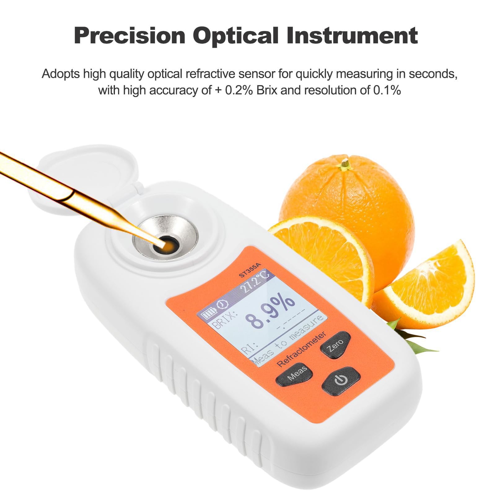 Refractómetro digital Brix, medidor de azúcar portátil con pantalla LCD y compensación de temperatura para bebidas y jugos, rango Brix 0-35%