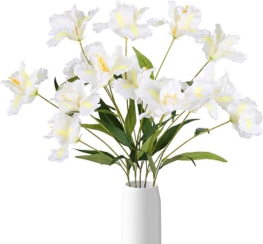White Iris Flowers 5Pcs 15Heads - 35.4" Long Stem Artificial Iris Flowers for Tall Vase Faux Summer Flowers Floral Arrangements for Home Wedding Centerpieces DecorWhite