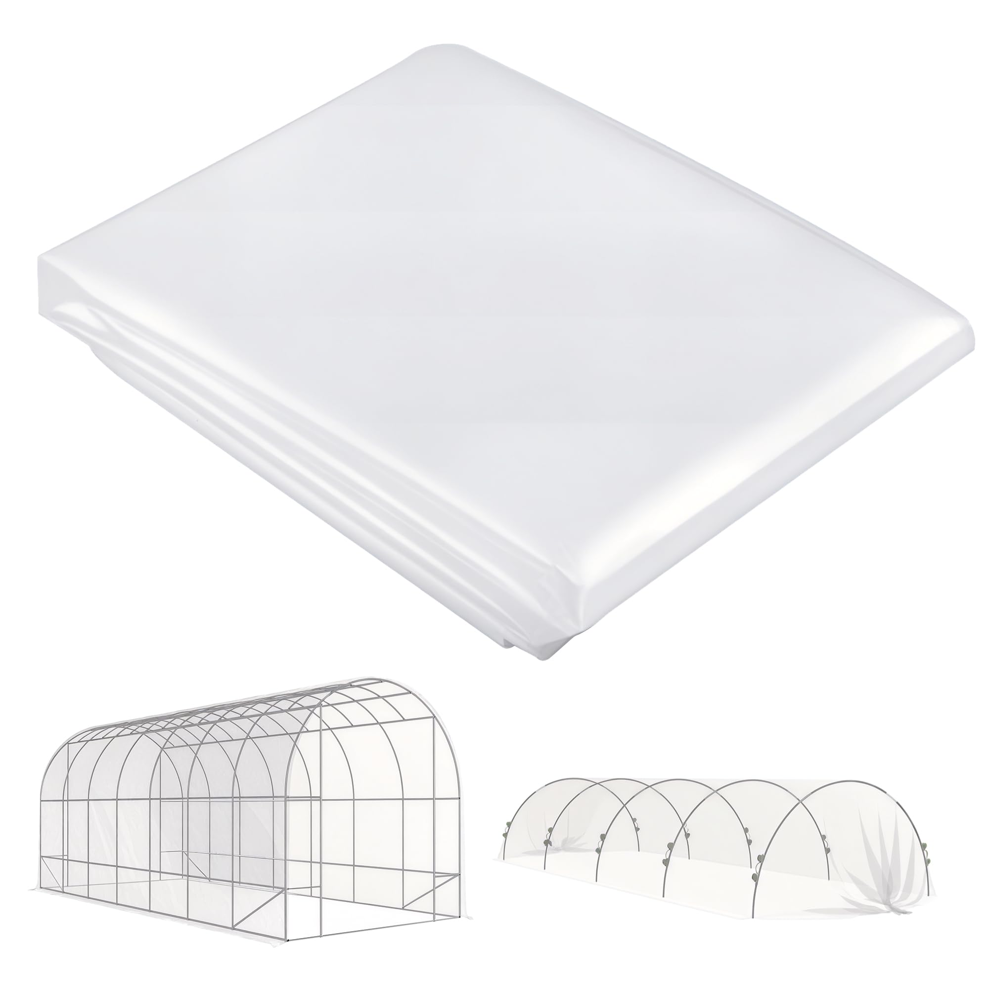 Outsunny pellicola per serre 7x8 m pellicola da giardino impermeabile con protezione UV, pellicola di plastica antistrappo extra spessa, telo di copertura per serra film tunnel, pellicola tunnel per