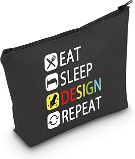 Designer Gift Eat Sleep Design Repeat Makeup Bag Gift for Interior Designer Graphic Designer (Design Repeat Bag Black)