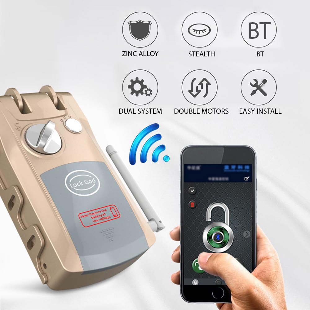 Cerradura de puerta con mando a distancia, doble antirrobo, aplicación y desbloqueo BT, sistema de control de acceso inalámbrico sin llave con 4 cerraduras electrónicas con mando a distancia