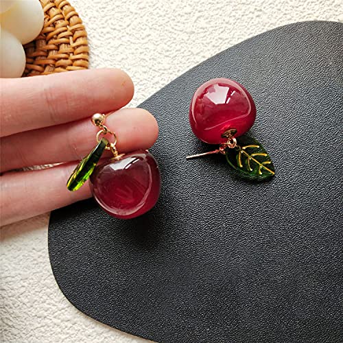ANDPAI 18K Gold Plated Fruit Earring 3D Green Leaf Red Cherry Charm Tassel Dangle Drop Stud Earrings for Women3