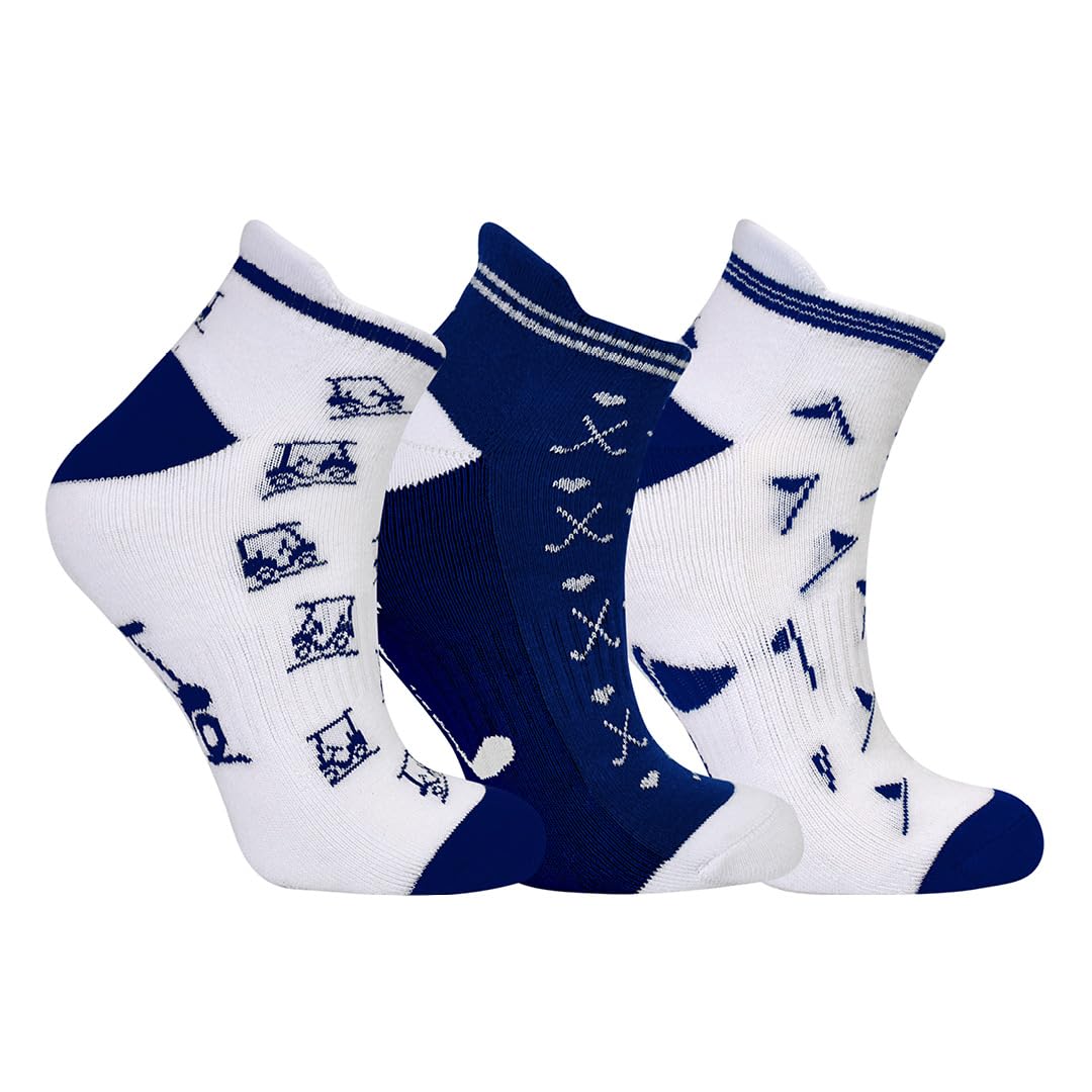 Surprizeshop Ladies 3 Pair Pack Golf Socks in Navy Blue & White Designs