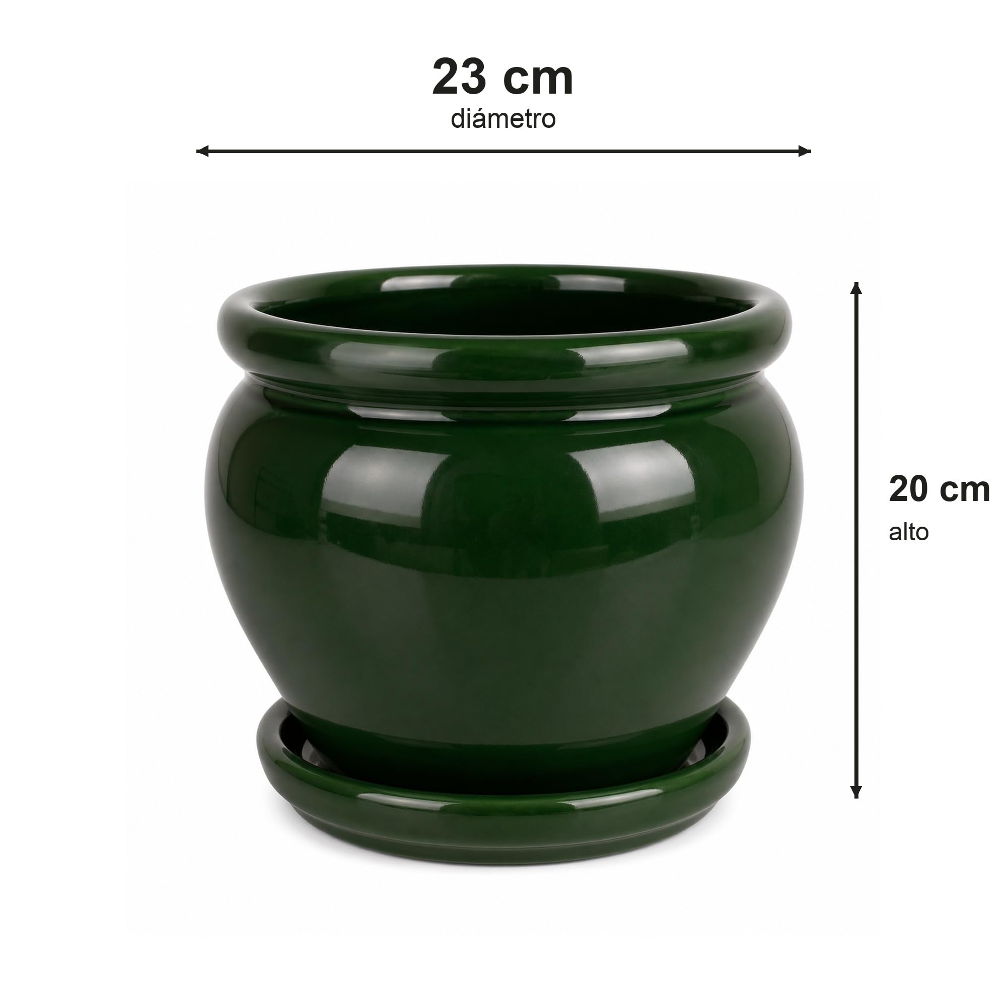 Maceta Coco cerámica Verde Botella 23 cm, macetero Decorativo para Plantas Interior Exterior terraza jardín