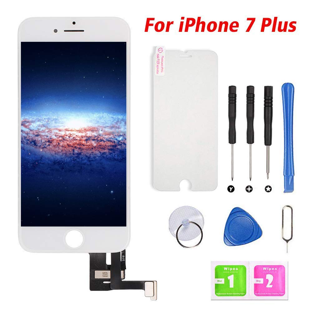 Screen Replacement for 7 Plus White 5.5" Touch Screen LCD Digitizer Display Assembly with Free Repair Tools, Protector (i 7 Plus, White)