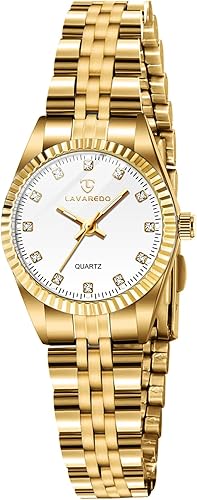 Gold Womens Watch Set, 18K Gold Plated Bangle Bracelets Ring for Women, Dainty Ladies Wrist Waterproof Analog Watch with Luminous, Valentine