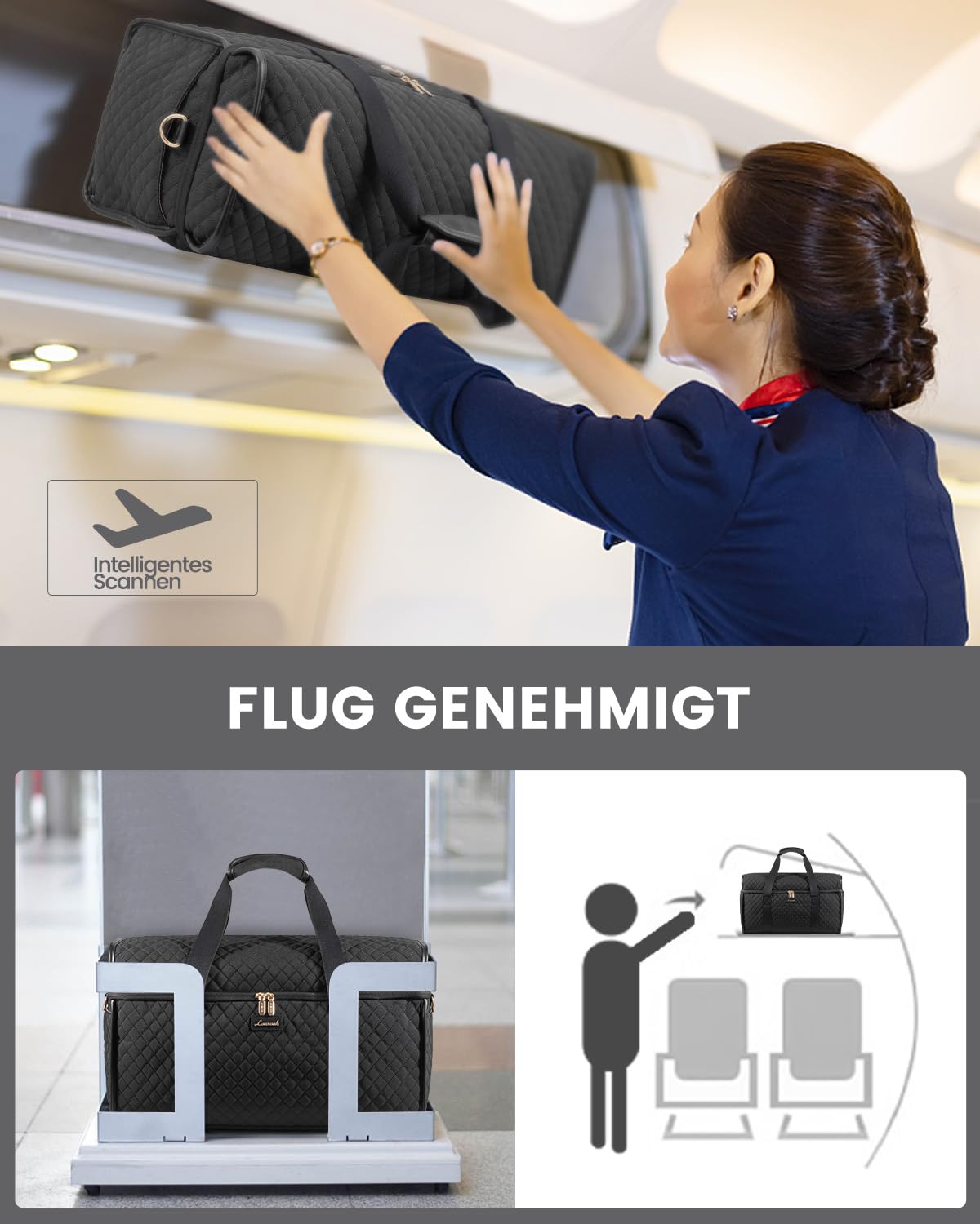 LOVEVOOK Reisetasche Damen, Große Öffnung Weekender Handgepäck Tasche Groß Travel Duffle Bag, Wasserdicht Kliniktasche Geburt Krankenhaustasche Sporttasche für Flugzeug Reise Sport Gym, Schwarz