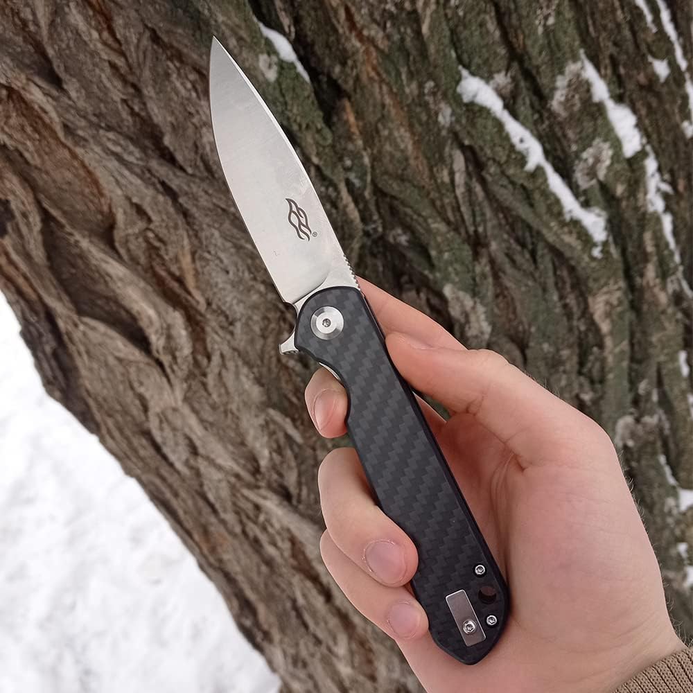 GANZO Firebird FH41-CF Pocket Folding Knife D2 Steel Blade G10 Anti-Slip Handle with Clip Fishing Hunting Camping Outdoor Flipper EDC Pocket Knife Best Gift for Men(Carbon Fiber)