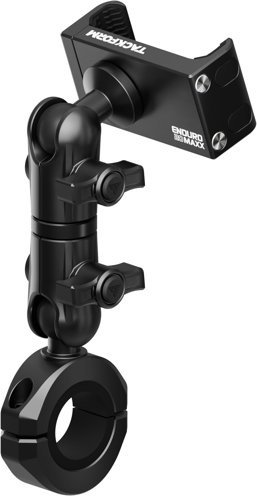 Tackform Black Motorcycle All Metal Phone Mount - 20MAXX Spring Cradle | 3.5" Long Reach Arm | Universal Clamp Fits 7/8" to 1-1/4" Handlebars | Aluminum | Compatible with All iPhones, Galaxy, More
