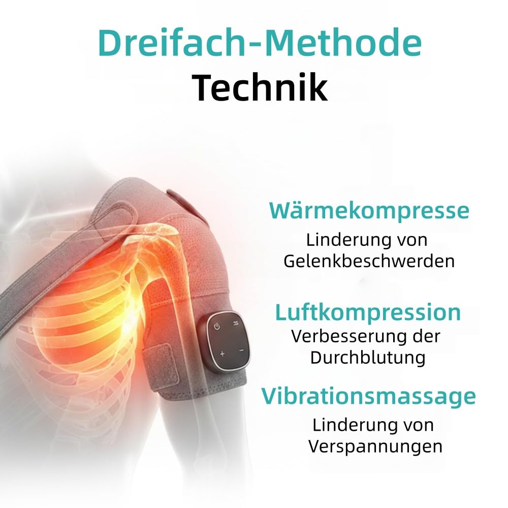 hewelth triple method schulter-massagegerät,Tragbarer, für Männer & Frauen, ergonomisch, verstellbareSchulterbandage mit LED - Anzeige