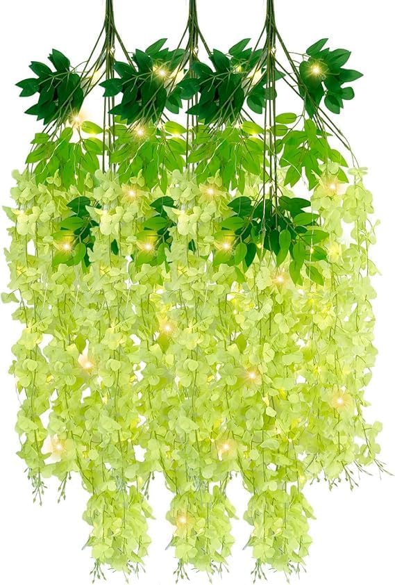 Green Wisteria Flower Vines, 3.8 Feet Green Wisteria Hanging Flowers Garland, 12 Pack (Green)