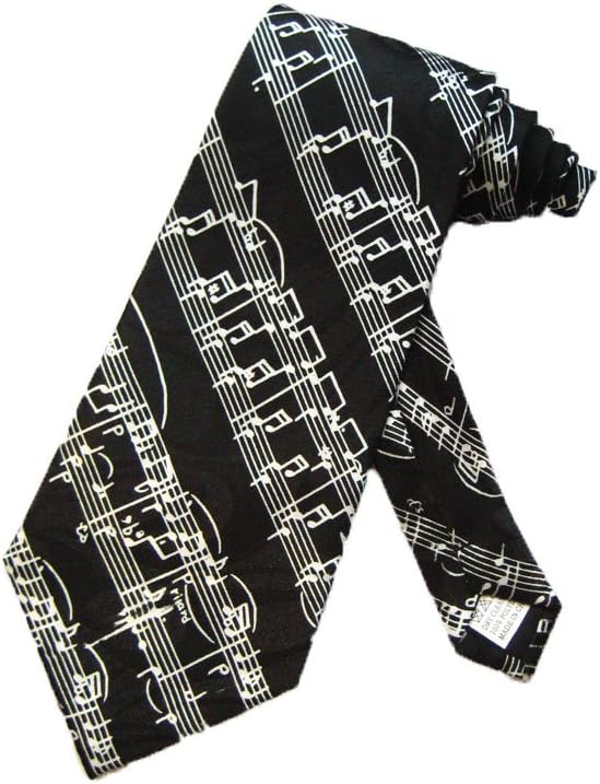 Fratello Mens Sheet Music Scores Staff Notes Necktie - Black - One Size Neck Tie