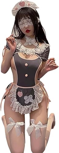SNOMYRS Maid Outfit Anime Cosplay Costume Japanese Sweet Apron Fancy Kawaii Lace Up One Piece Lingerie Bodysuit