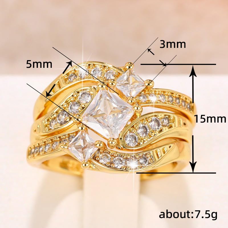 ENDLESSNESS & ETERNITY 3 in 1 Brial Wedding Band Ring Set CZ Cubic Zirconia 14K Gold Plated Engagement Ring Promise Band Ring2