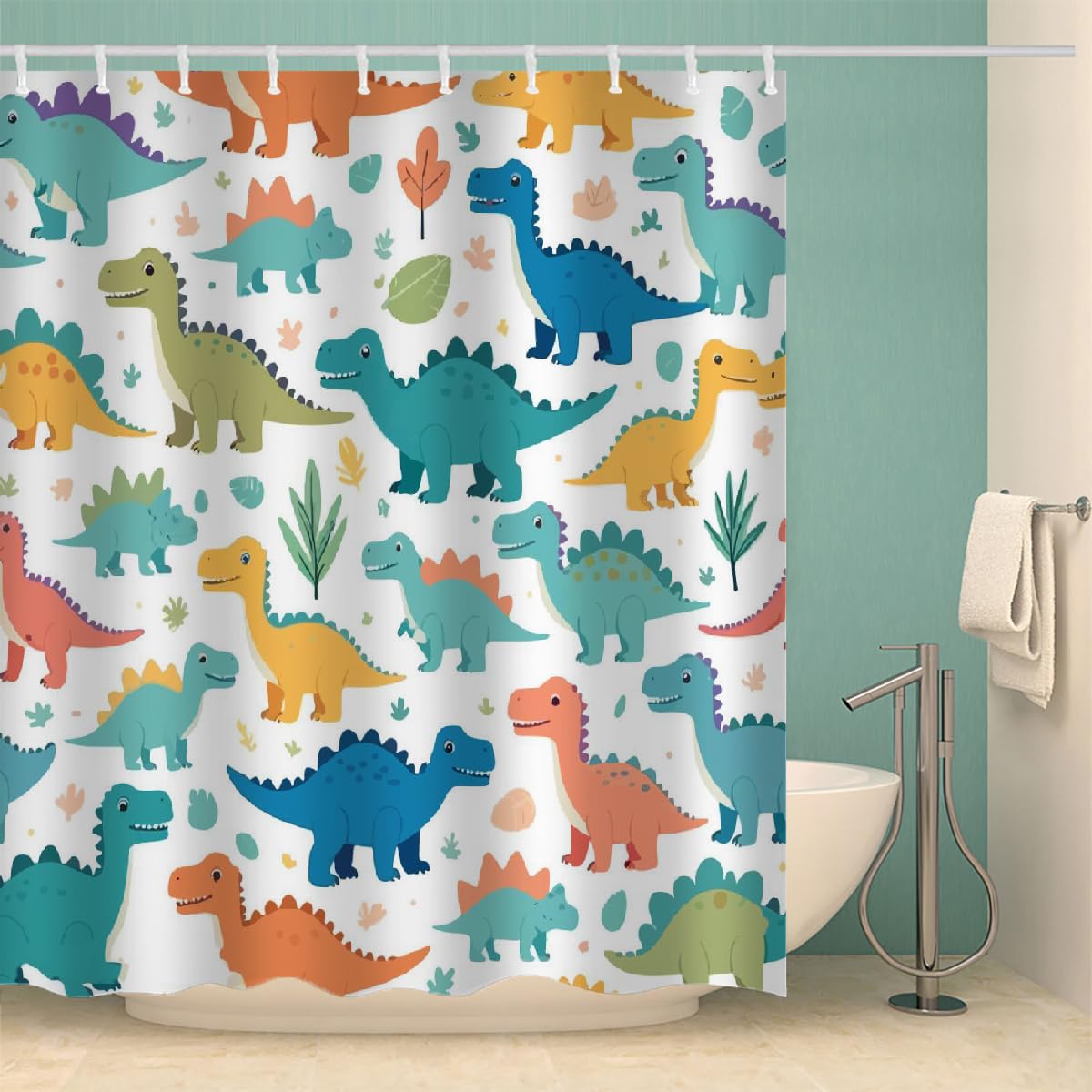 Rideau de douche dinosaure anti-moisissure pour éviter l'eau sur le sol