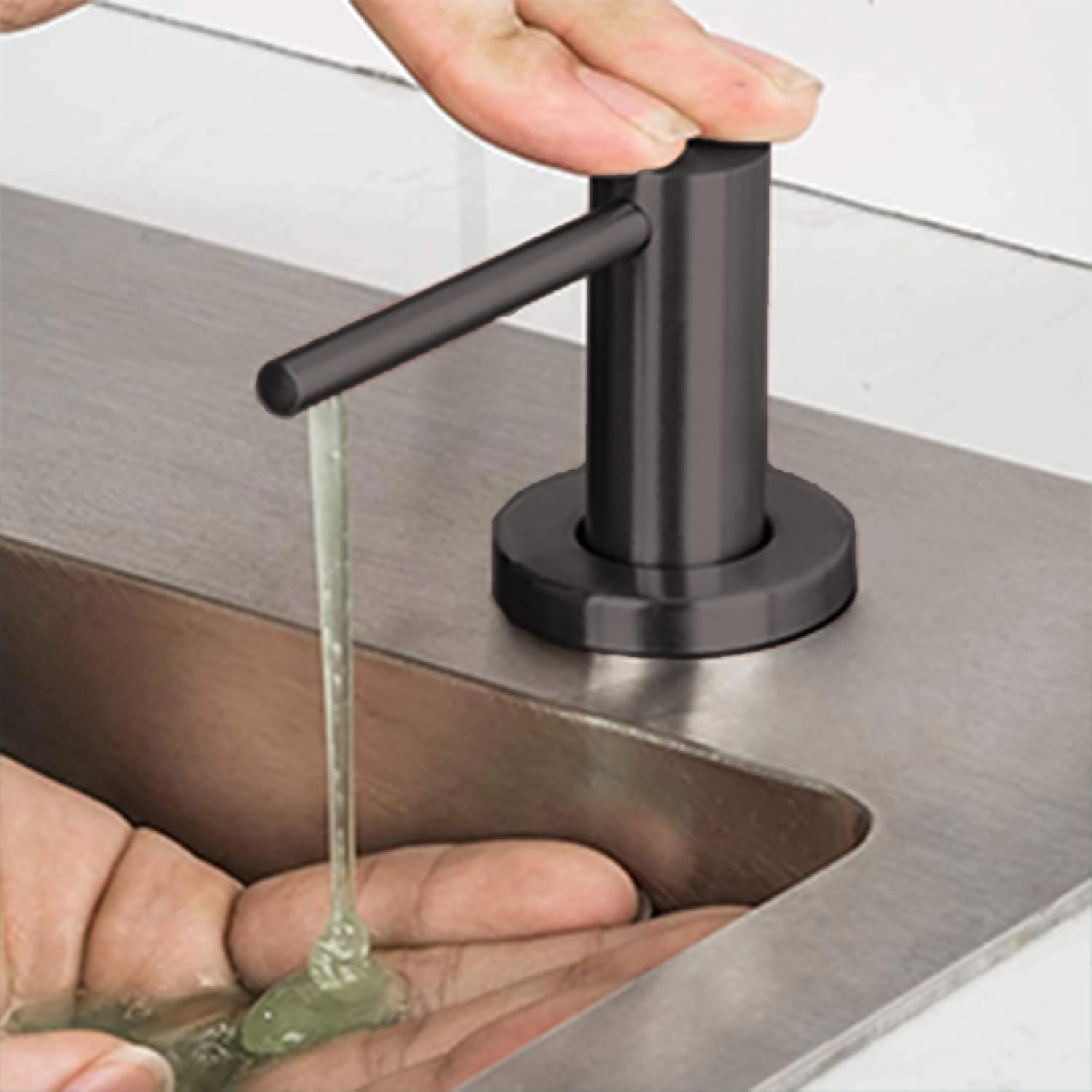 S STRICTLY KITCHEN + BATH Stainless Steel Modern Dish Soap Dispenser, Refillable Kitchen Sink Soap Dispenser, Multipurpose Soap Bottle with Stainless Steel Pump