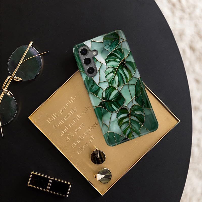 Coque Samsung S25 FE 5G vitrail vert monstera double protection antichoc