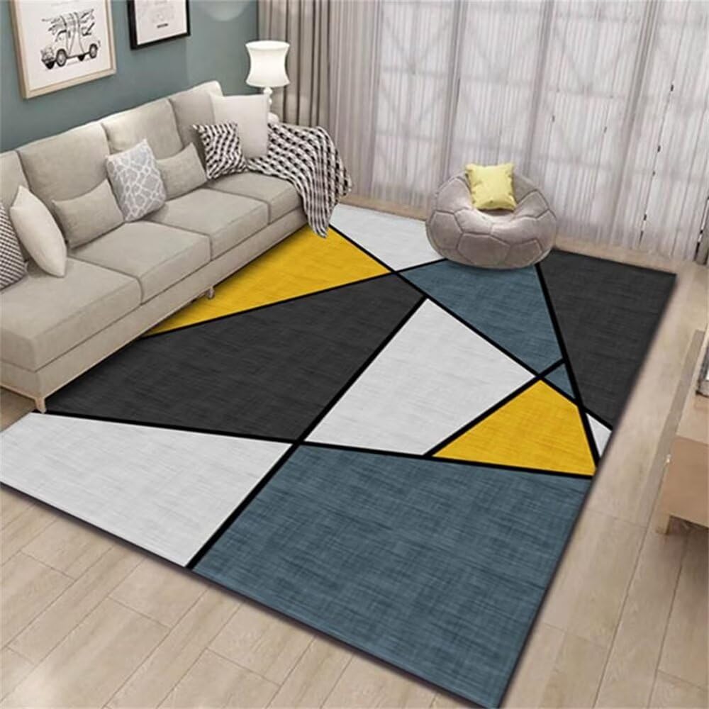 Tapis minimaliste moderne bleu et jaune pour coussin sol enfant
