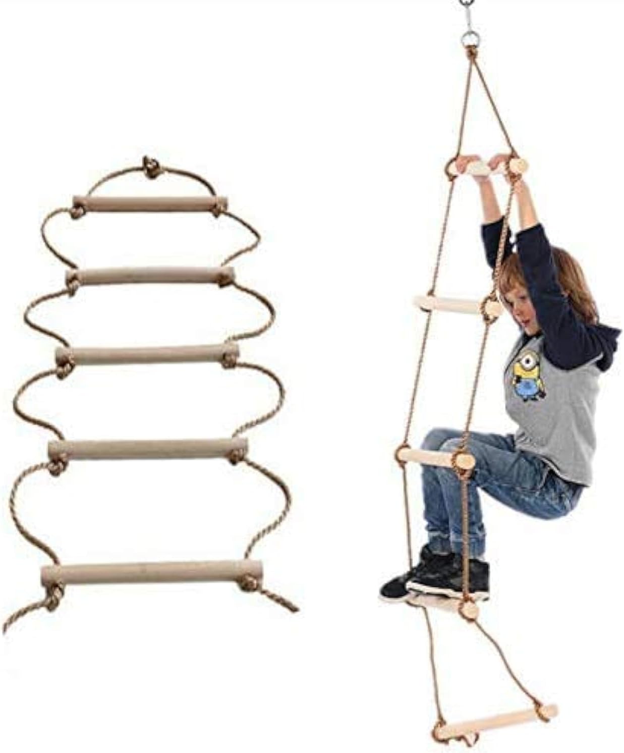 Échelle Suspendue En Jute Et Bois – 40 X 175 Cm – Style Marin – Sea-Club