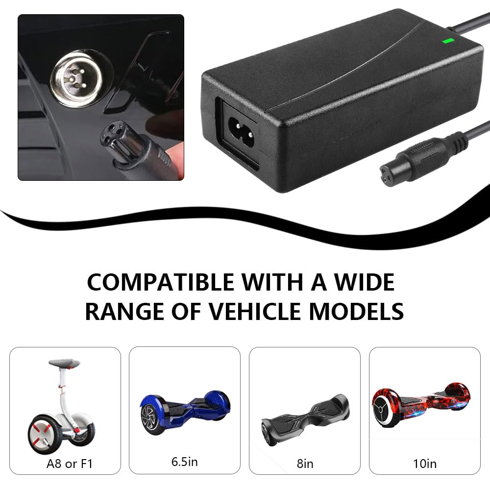 Hoverboard kabel do ładowania, XPJBKC 42 V, 2 A, ładowarka do deskorolki elektrycznej, kabel do ładowania z wyświetlaczem LED, 36 V, ładowarka do deskorolki samobalansującej, 3 otwory