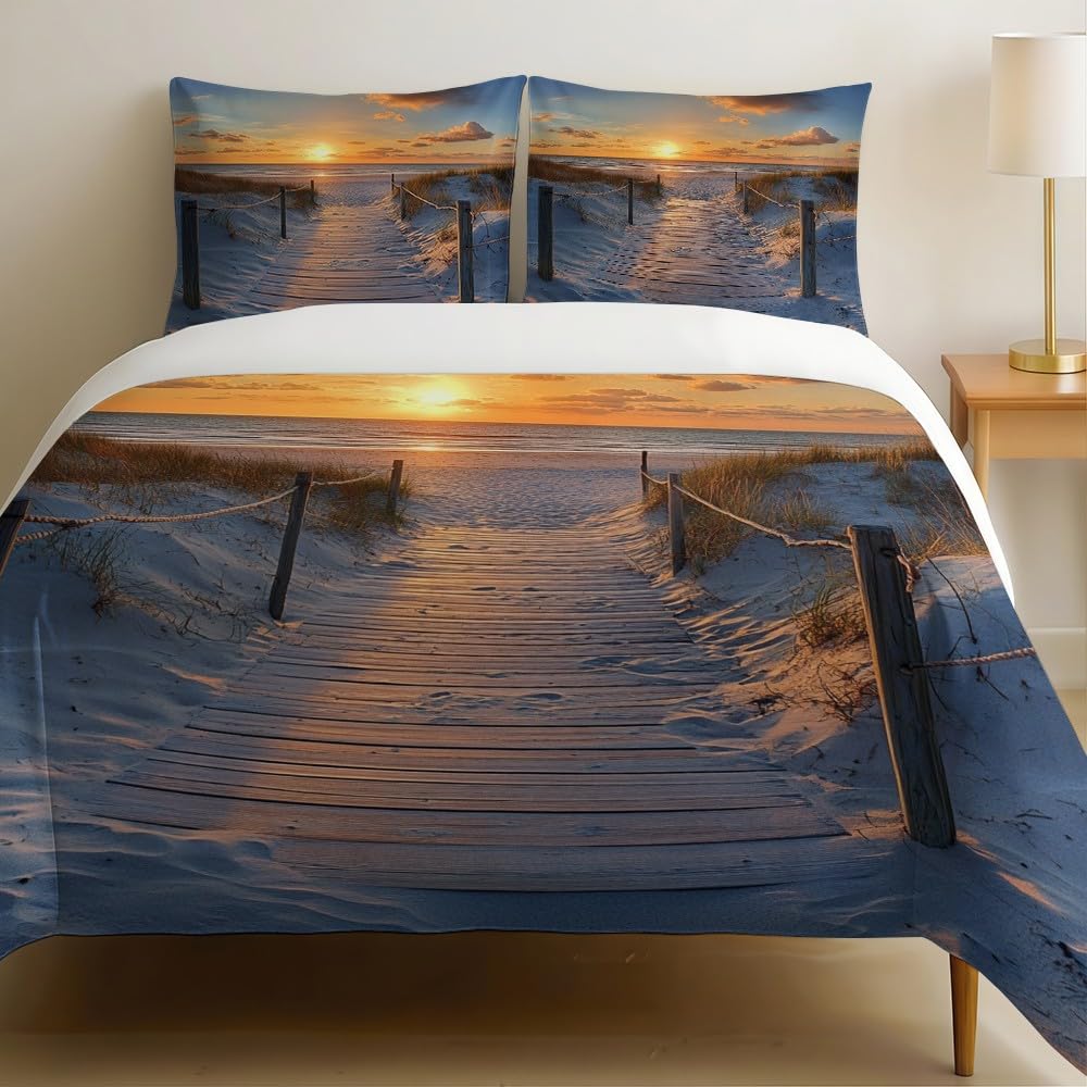 Housse de couette 240x260 cm coucher de soleil hypoallergénique sans repassage