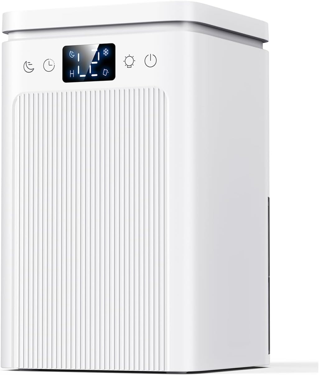 Dehumidifier for Home, 75 OZ Water Tank, Quiet Dehumidifiers for Home with Auto Shut Off, Auto Defrost, Timer, Sleep Mode, 7 Color Light Dehumidifier for Basement, Bedroom, Bathroom - White