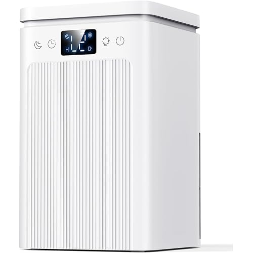 Dehumidifier for Home, 75 OZ Water Tank, Quiet Dehumidifiers for Home with Auto Shut Off, Auto Defrost, Timer, Sleep Mode, 7 Color Light Dehumidifier for Basement, Bedroom, Bathroom - White