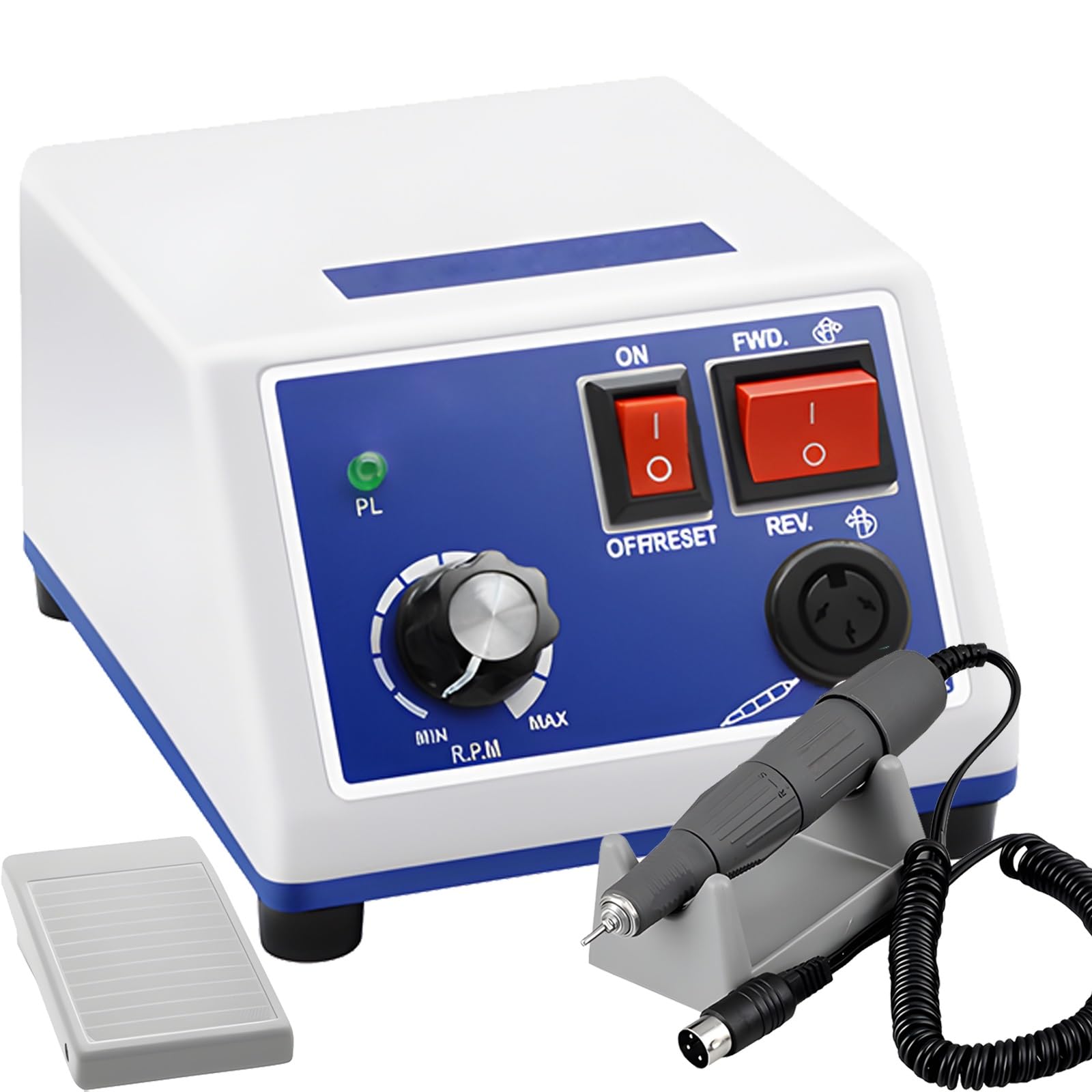 Axgcaa One Color Micromotor Polisher, 35000Rpm Dental Lab Micromotor Polish Machine With Foot Pedal, Lab Jewelry Micromotor, Stepless Adjustment Speed, Micro Motor Hand Kit, For Lab, Jewelry, Nail, Ceramics