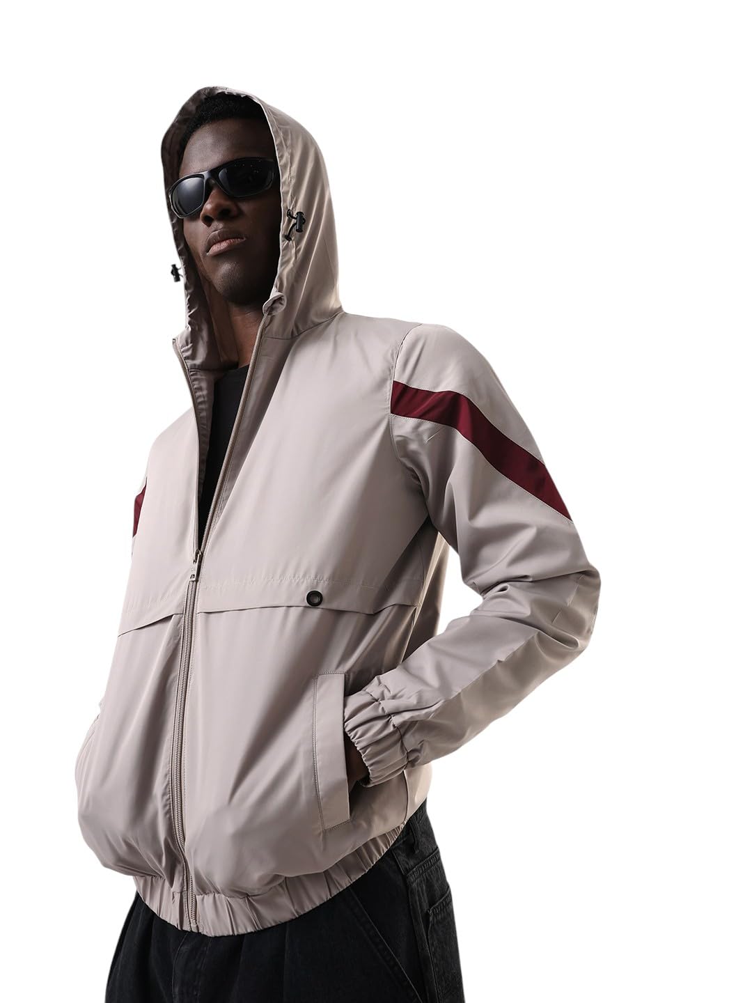 Dennis Lingo Men's Solid Hooded Full Sleeves Lightweight Open-Front Jacket in neutral