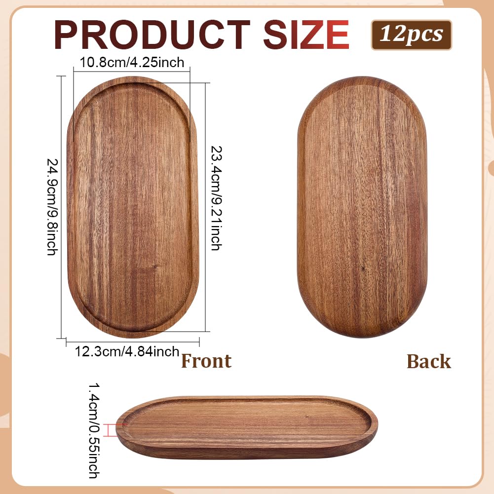 FINGERINSPIRE 12 Pz Vassoio da Portata in Legno di Acacia Forma Ovale 249x123x14mm Piatto per Snack in Legno Vassoio per Frutta per Tavolino da Caffè, Home Decor, Bancone della Cucina, Uso Divertente