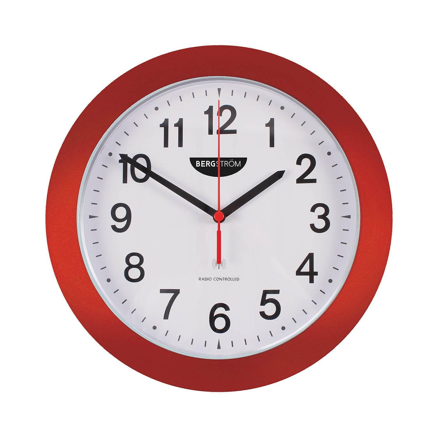 Coopers Of Stortford Red - Radio Controlled Wall Clock - Analogue Clock With Easy-To-Read Numbers And Hands, Auto Adjusts For Summer & Winter Time - Includes Aa Battery
