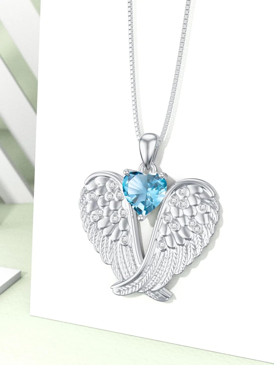 Birthstone Angel Wings Necklace for Women 925 Sterling Silver Guardian Angel Necklace Pendant Birthstone Jewelry Birthday Valentines Day Mothers Day Gifts for Women - Image 4