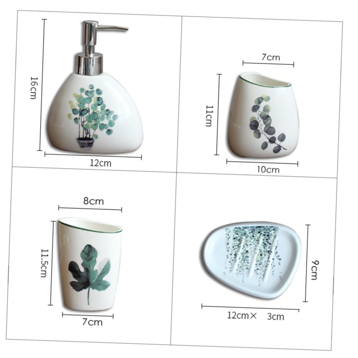 WOONEKY 5 pezzi Accessori per Bagno in Ceramica Verde Include Bicchieri Porta Spazzolino Dispenser Lozione e Portasapone Design Compatto e Superficie Liscia Facile da Pulire per