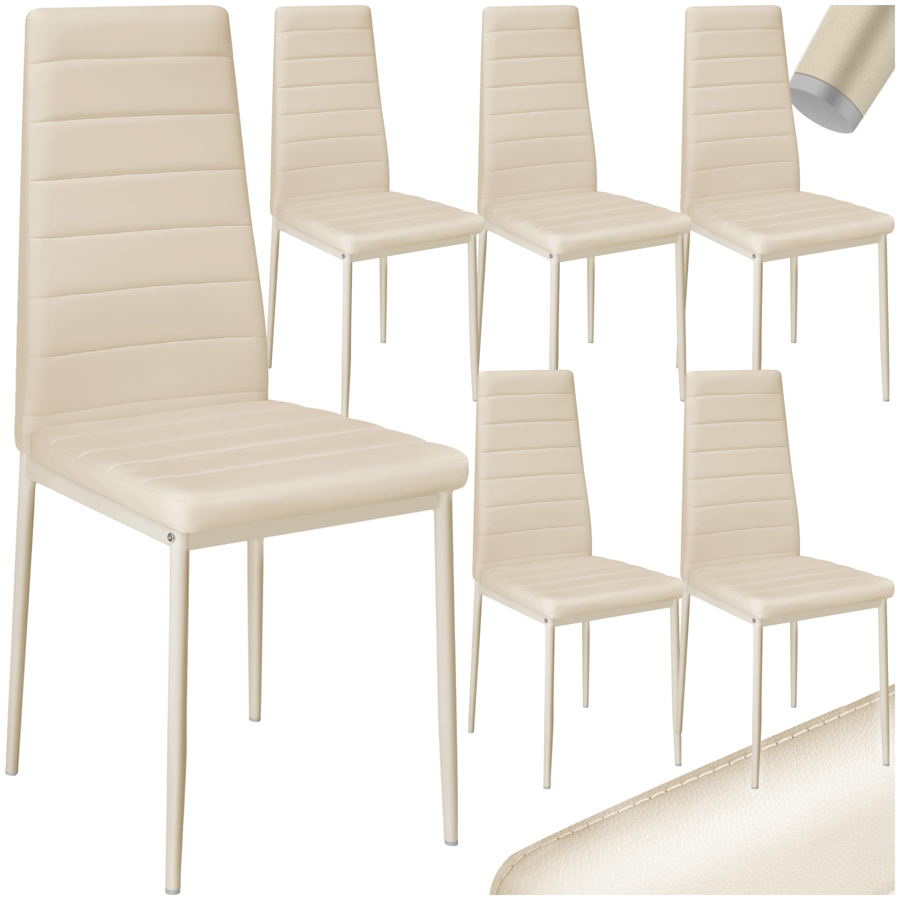 TecTake® sillas de Comedor Acolchadas, Funda de Cuero sintético, Respaldo Alto, Patas de Acero, Montaje Sencillo, sillas Comedor Modernas, Muebles Salon Modernos, Silla nordica - 6 Sillas Beige