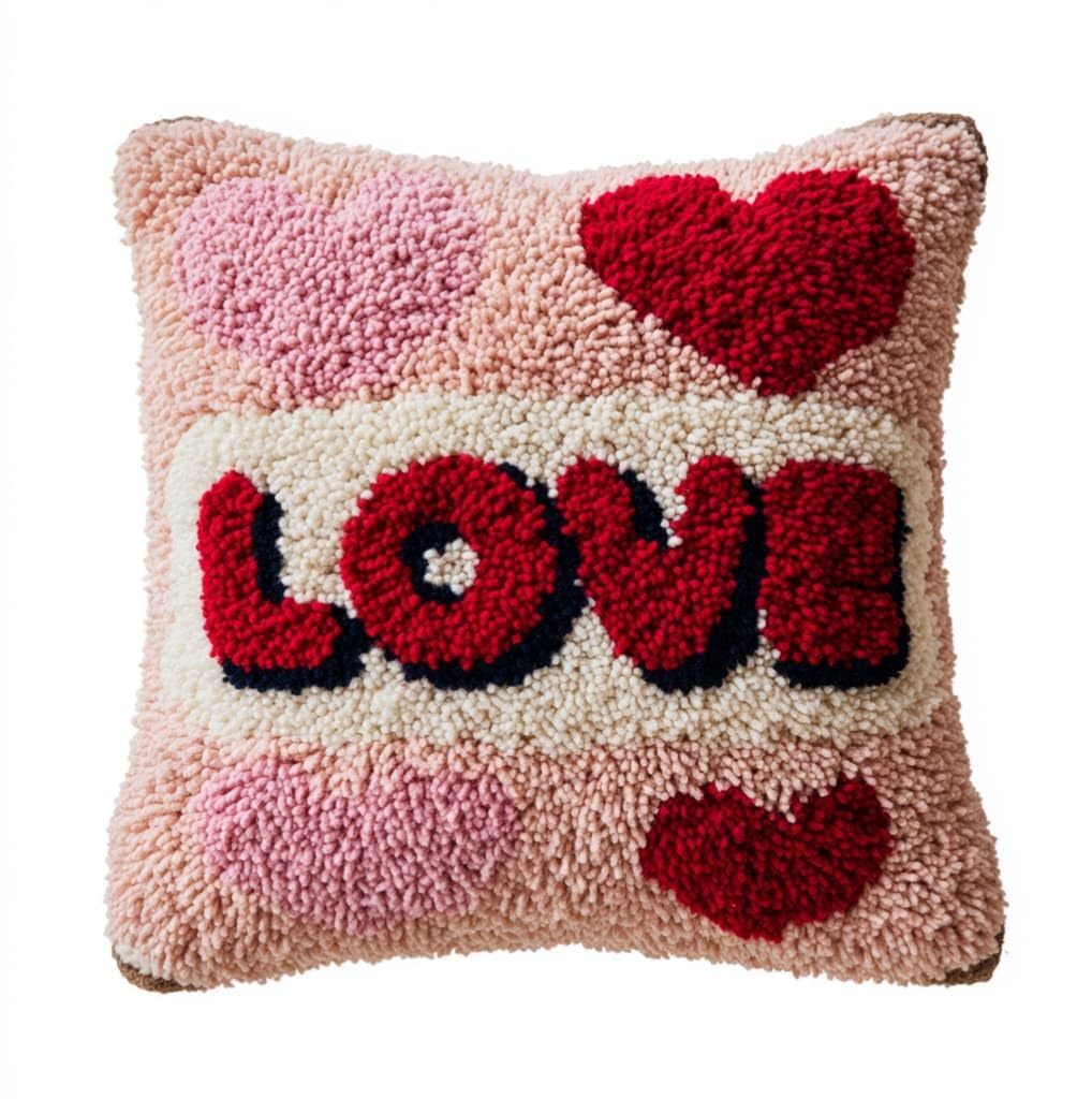 AxiangziK DIY Latch Hook Pillow Kit,Heart Pattern 17x17inch Printed Pillowcase Crochet Yarns Hooking Handmade Cushion for Home Sofa Decoration