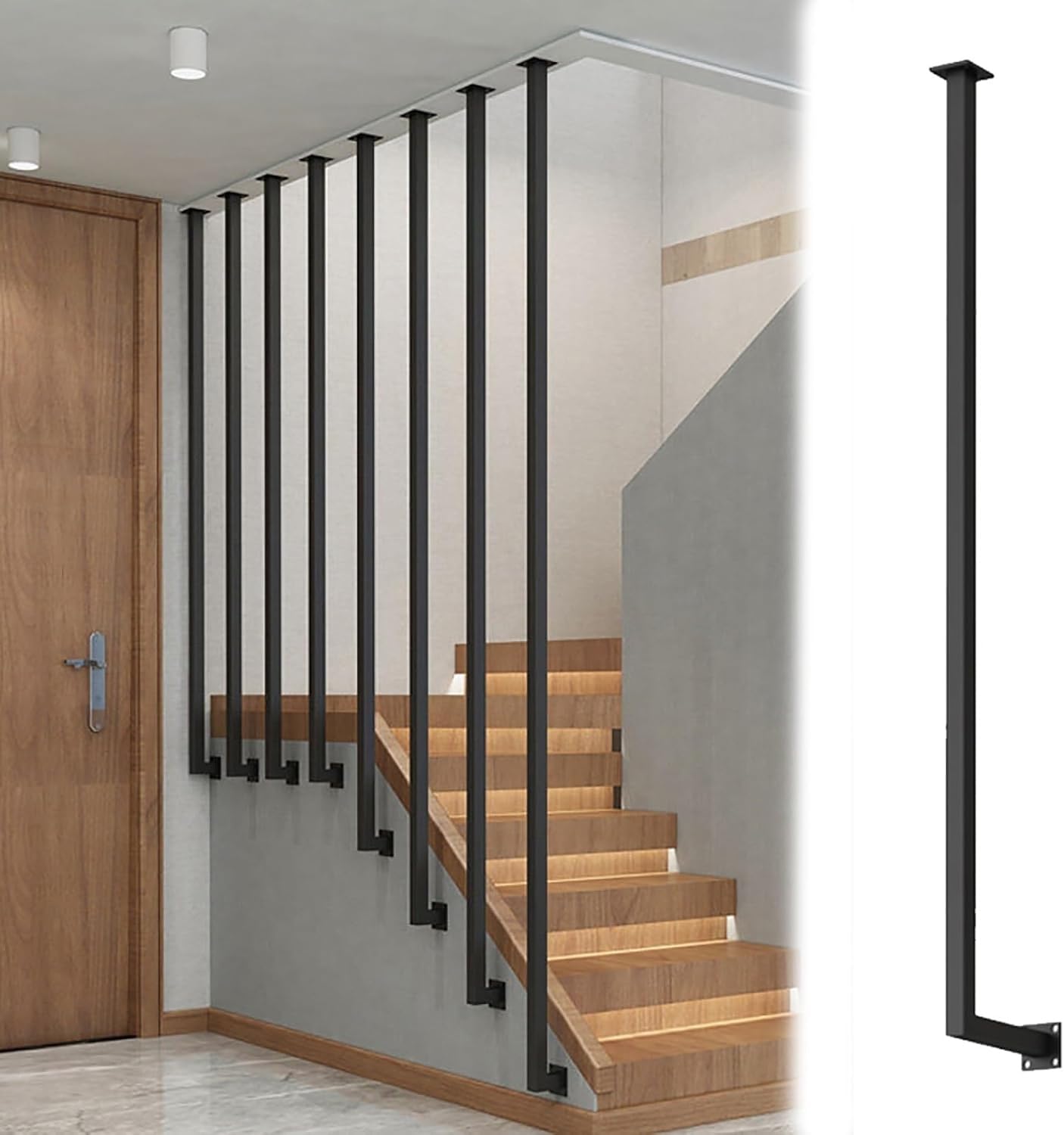 AVLLSO Balusters Handrail L-Type Stairway Steps Banisters Post for Indoor Villas, Lofts & Apartments, Side Mounted Guardrail Support Pole(Black,H-110cm(3.6ft))
