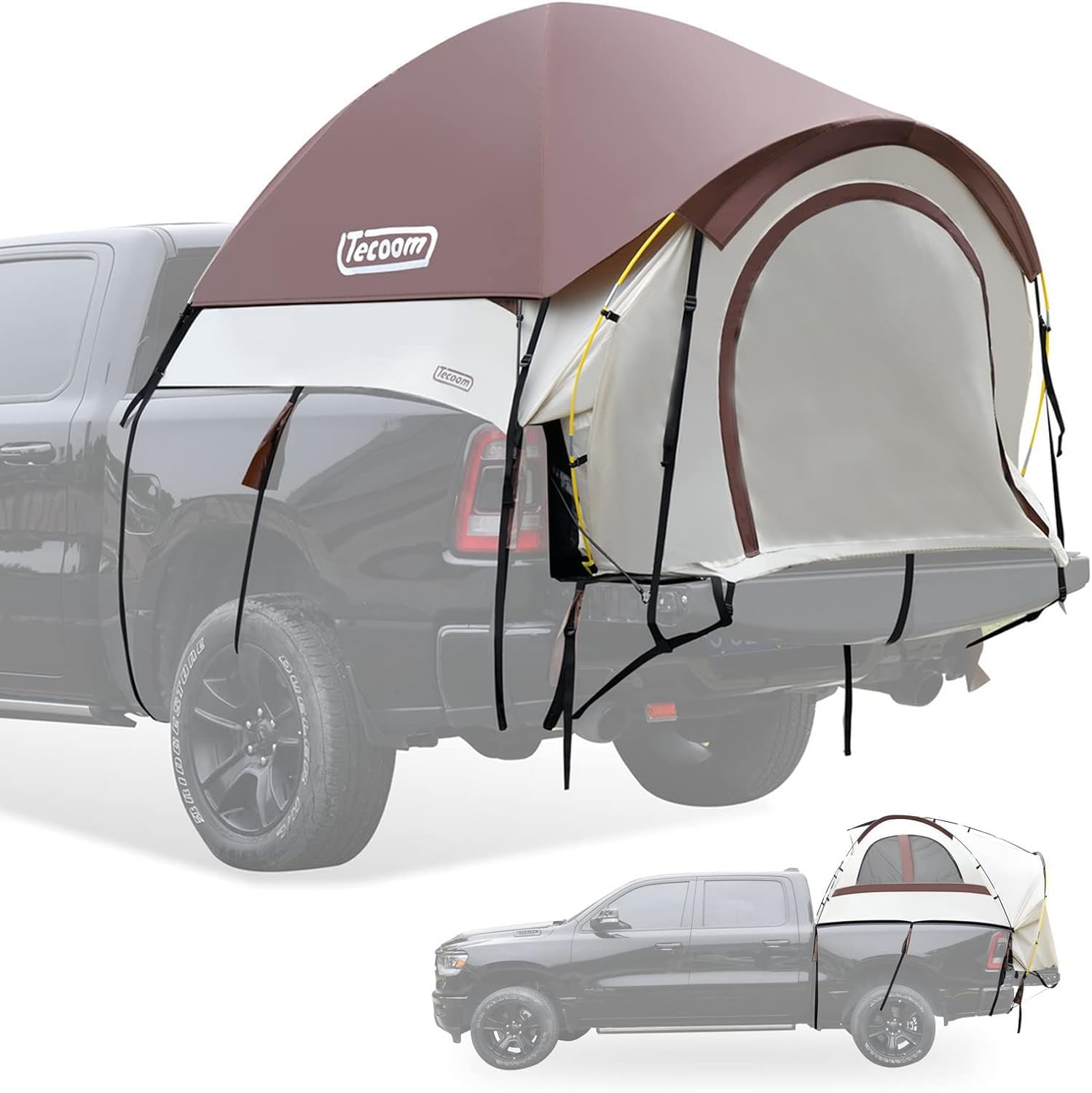 Tecoom Pickup Truck Tent 5.5-6.7ft Bed Tent Waterproof PU3000mm Truck Tent for Camping 2-3 Person Truck Bed Tent with Double Layer Design Windows