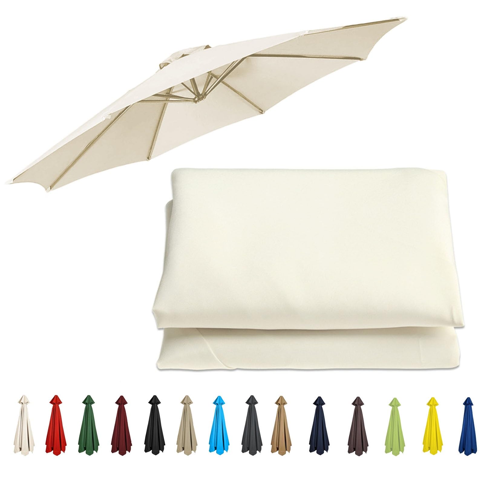 6/8 Arms Umbrella Fabric Canopy Cover - 200cm/270cm/300cm, Umbrella Replacement Cloth - 180D UV Protective And Water Resistant Patio Canopy, Replacement Umbrella Canopy(Color:White,Size:6 ribs: 2.7m/8