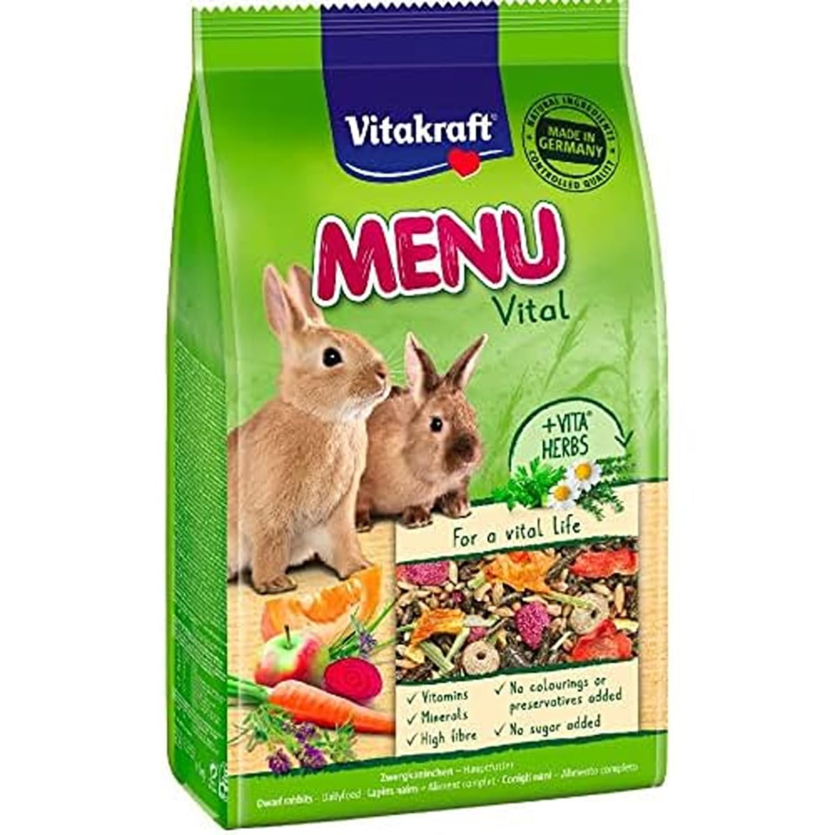 Vitakraft - Menú Premium Vital para Conejos con Cereales, Manzanas y Verduras - 1 kg