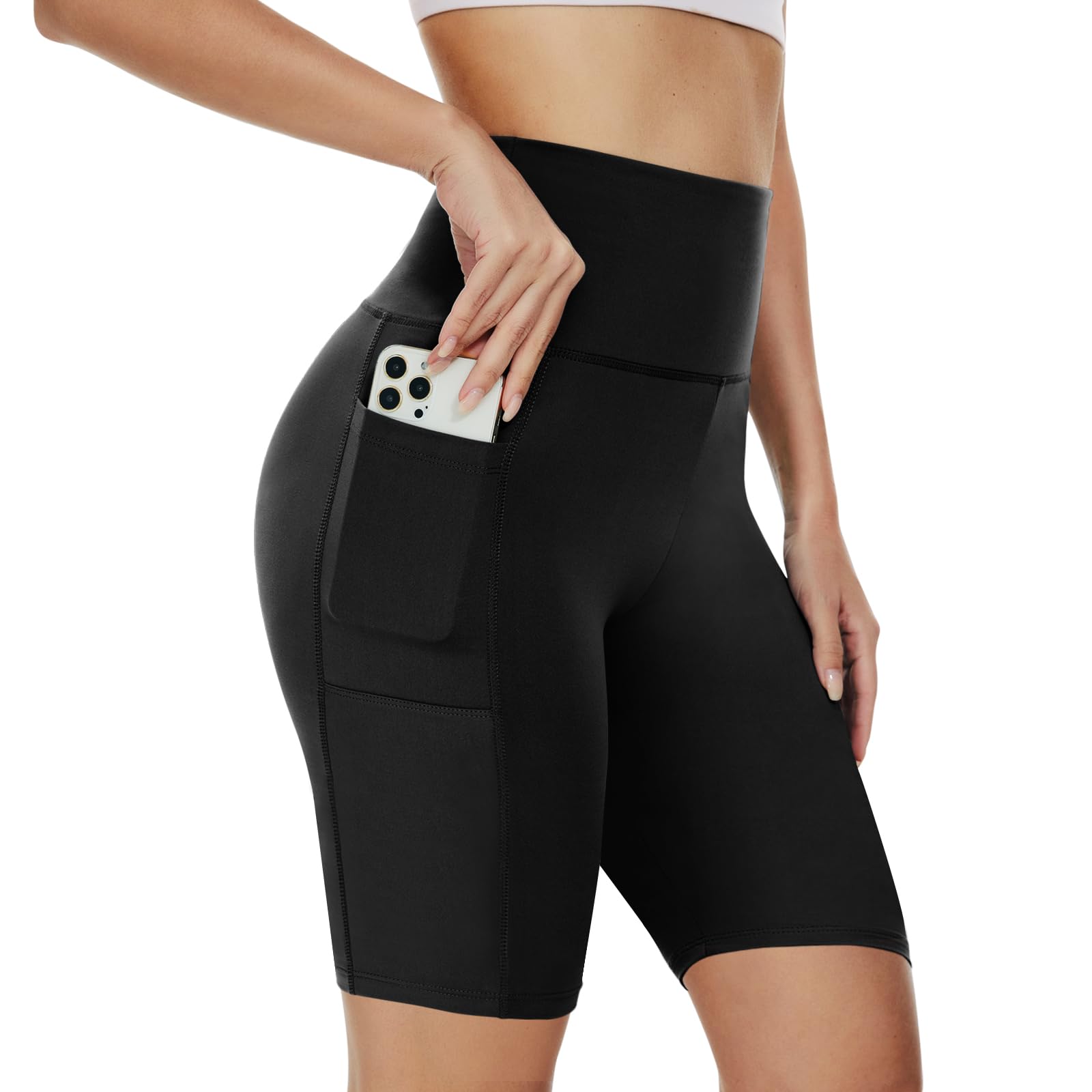 AMIYOYO Women's Cycling Shorts with Pockets High Waist Sports Trousers Short Leggings Opaque Sports Shorts Stretchy Hot Pants Comfortable for Summer Yoga Fitness Gym