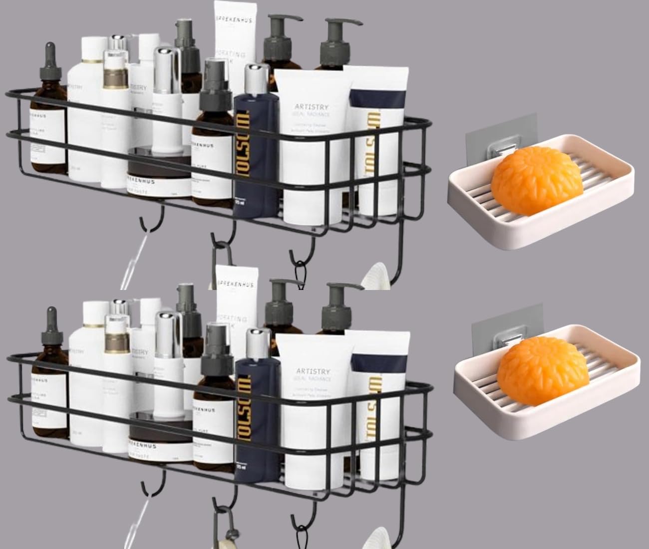 SASTIKAM Wall Mounted Self-Adhesive Bathroom Corner Shelf/Kitchen Rack & Holder - (2 soap holder) Bathroom Accessories (Material-GI Metal, Powder Coated Finish, Black, L Shape (HANGER)